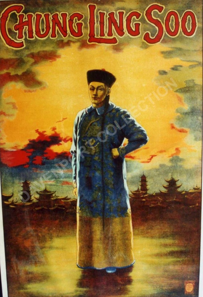 Chung Ling Soo, standing in front of pagodas poster