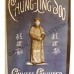 Chung Ling Soo, standing against a blue background poster