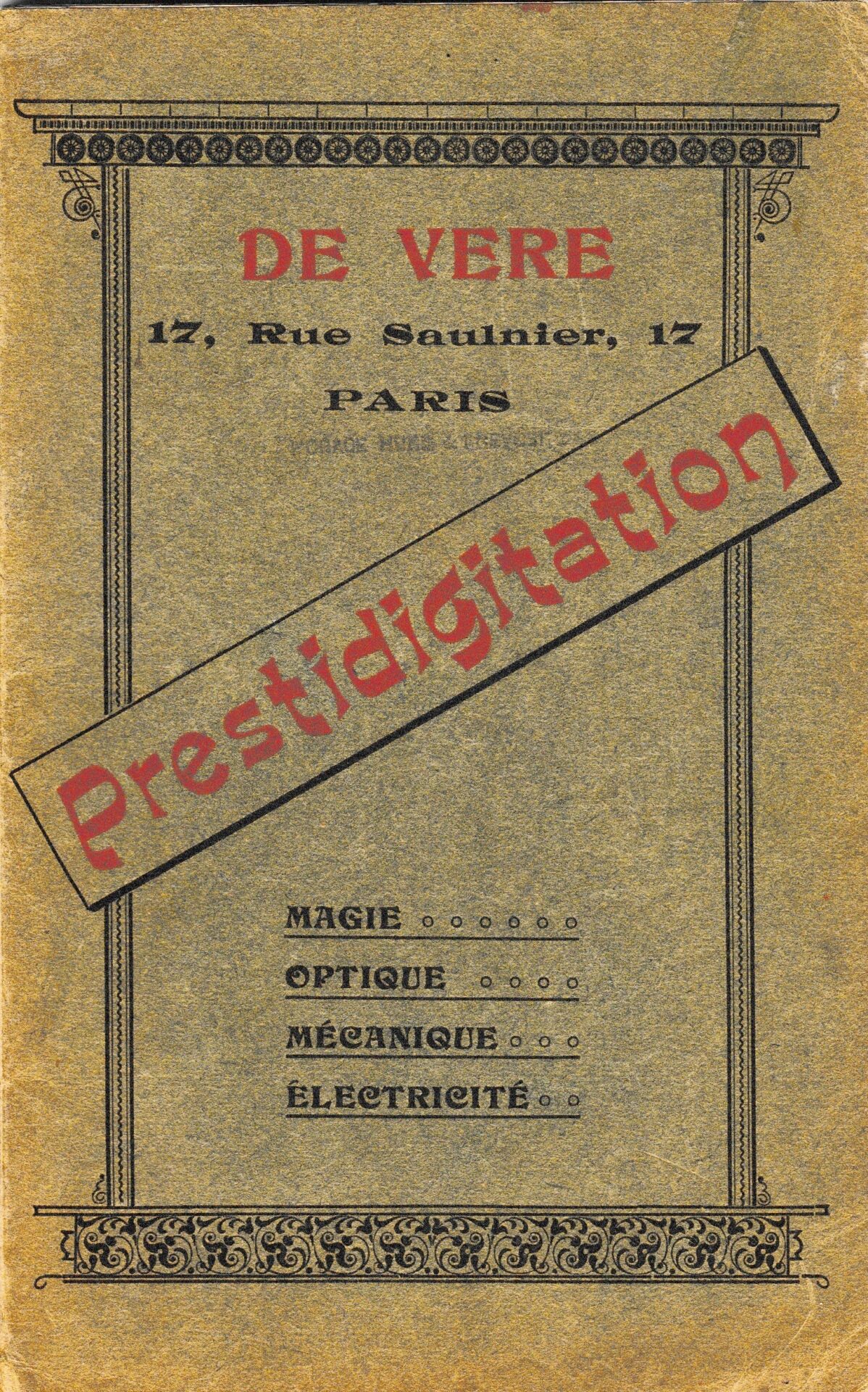 De Vere Prestidigitation catalogue from 17 Rue Saulnier, Paris