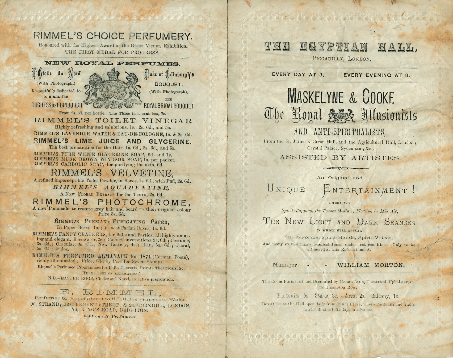 Maskelyne and Cooke, Egyptian Hall, London. Circa 1874, before Psycho was introduced