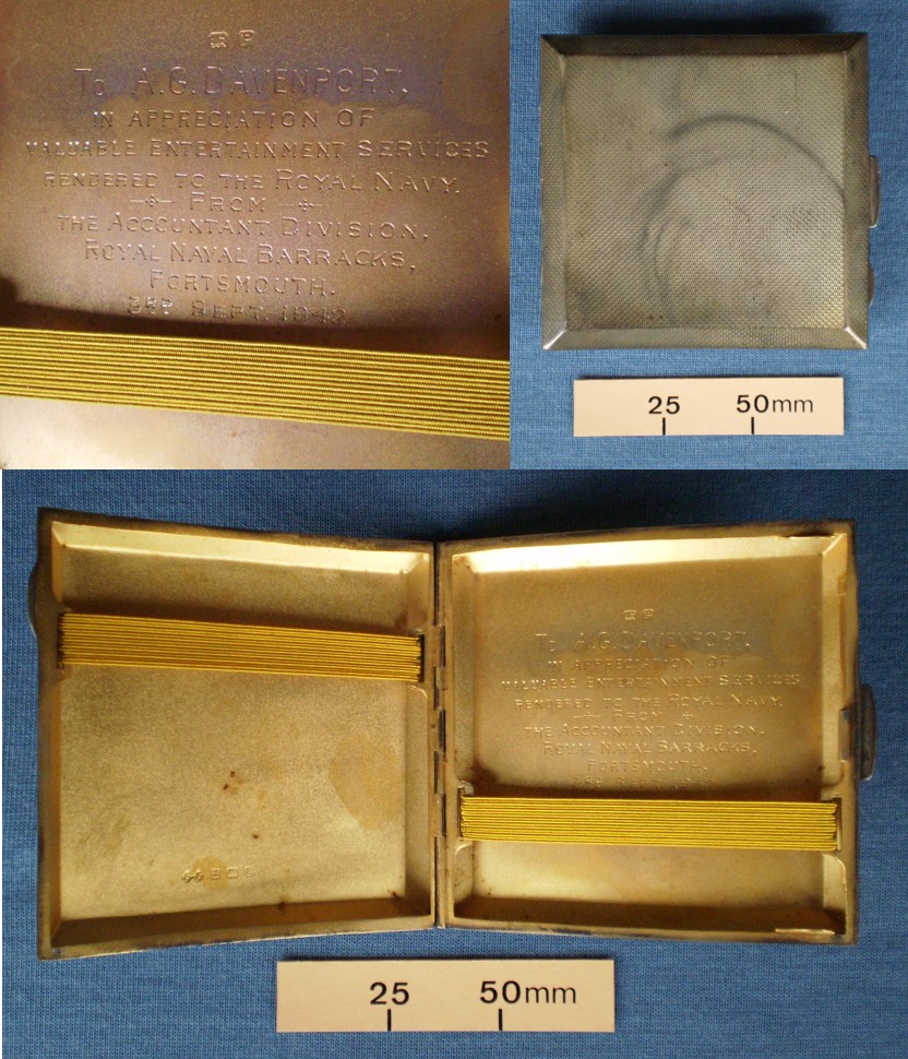 Silver cigarette case gift inscribed to AG Davenport during WW2