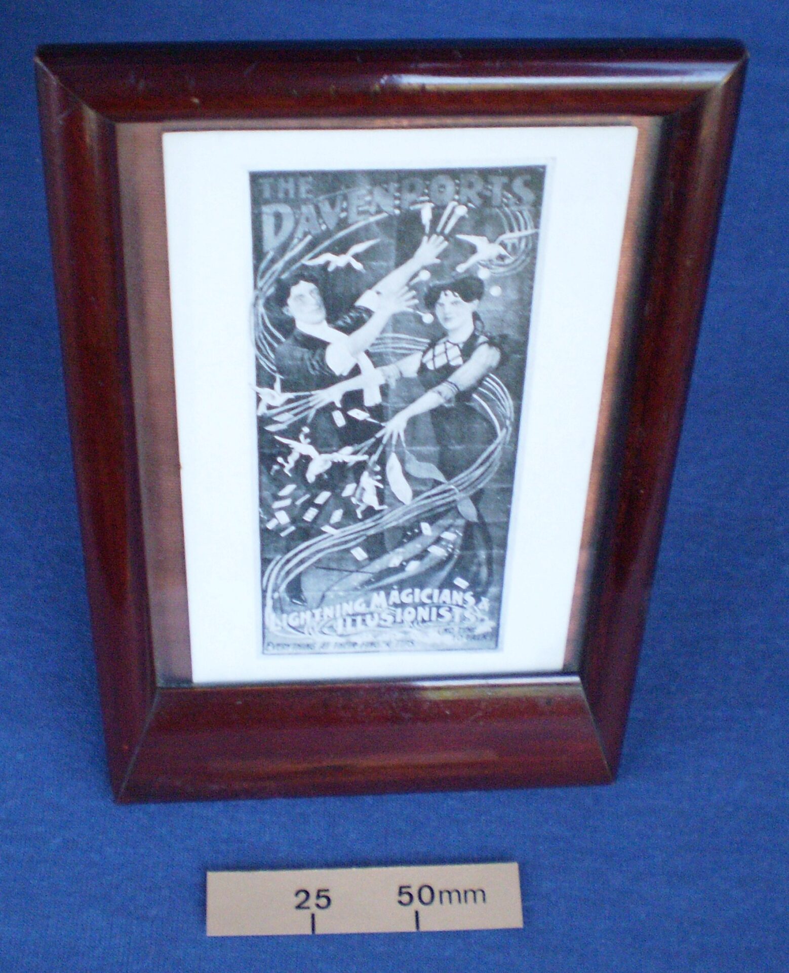 Framed postcard of The Davenports, Lightning Magicians & Illusionists, ‘No Time to Talk’