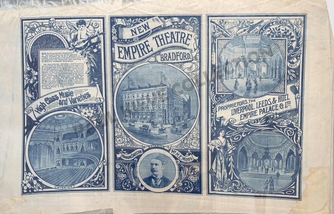 Silk programme for the Grand Opening of the Empire Theatre, Bradford, 30 January 1899
