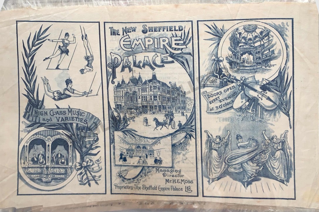 Silk programme for the Grand Opening of the Empire Palace Theatre, Sheffield, 4 November 1895