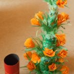 Production of tall feather flowers from a cardboard cylinder