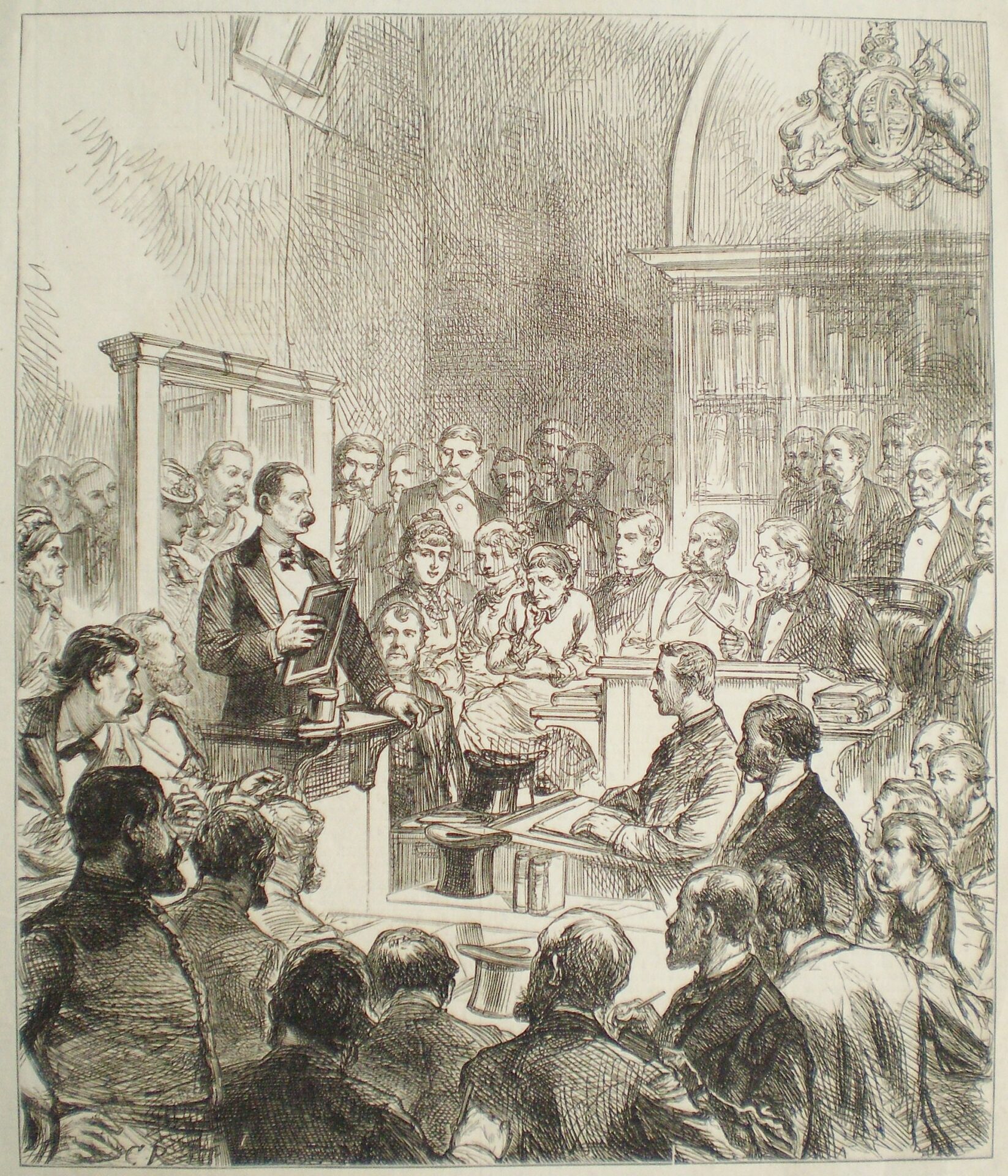 Spirit-writing at Bow Street: J.N. Maskelyne at the Slade trial from the Illustrated London News, 1876