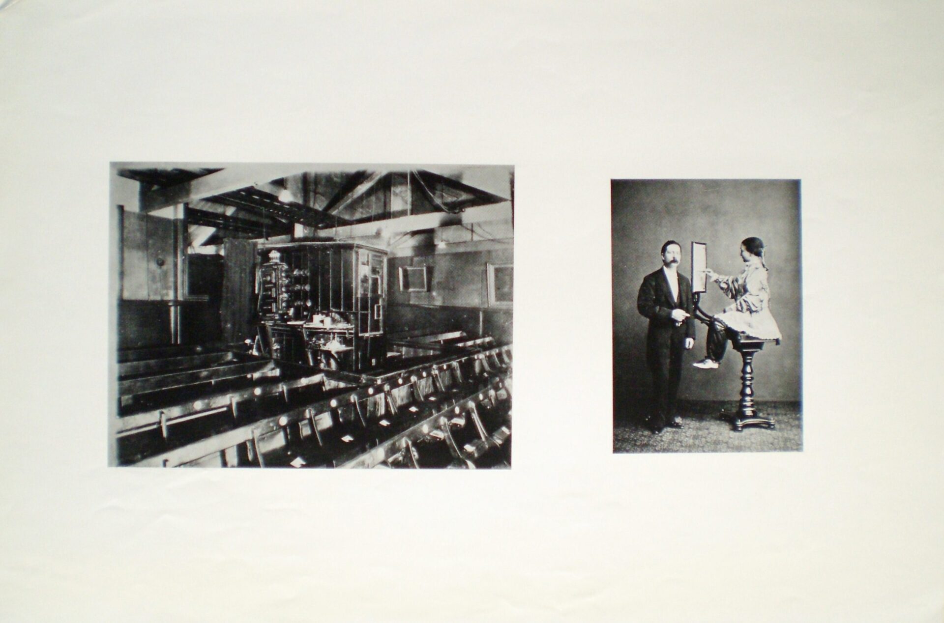Printed photographs of the triple lantern projector and J.N. Maskelyne with Zoe