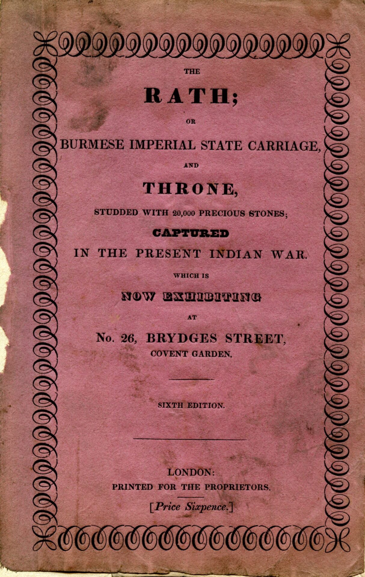 The Rath or Burmese Imperial State Carriage and Throne: 8 page booklet dated 1827