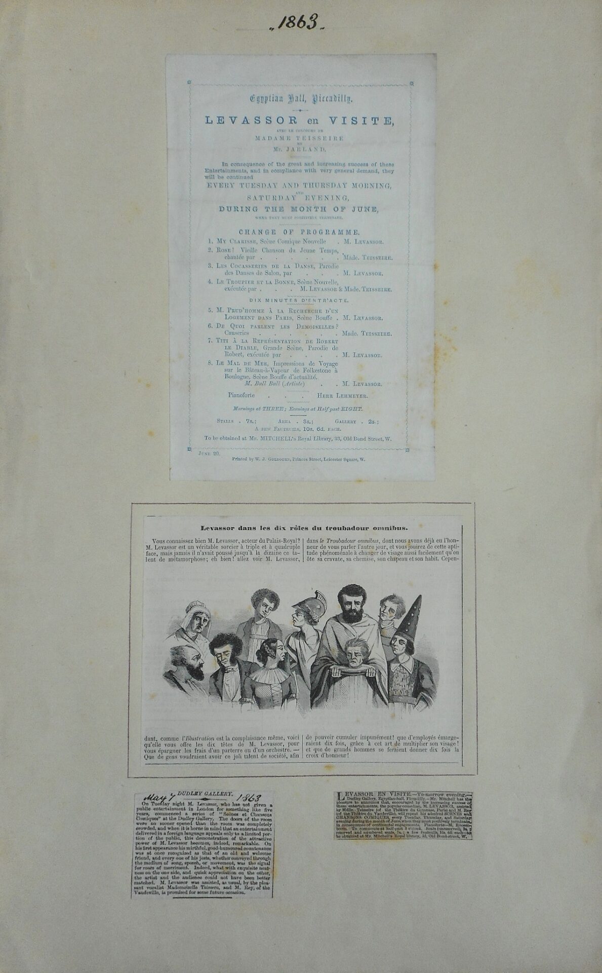 Monsieur Levassor with his ‘Scènes et Chansons Comiques’ at the Egyptian Hall, 1863