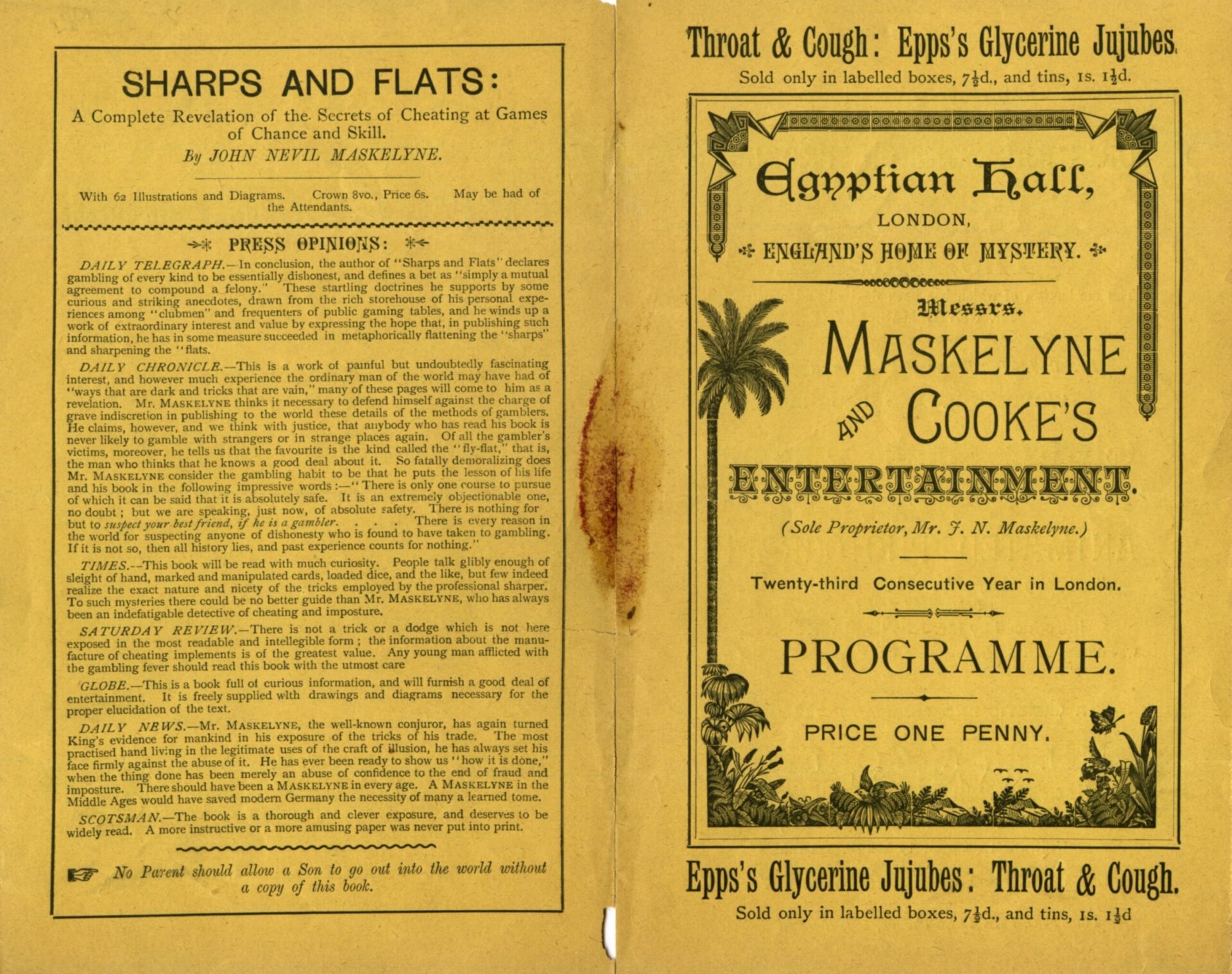 Maskelyne and Cooke programme for the Egyptian Hall, 23rd consecutive year