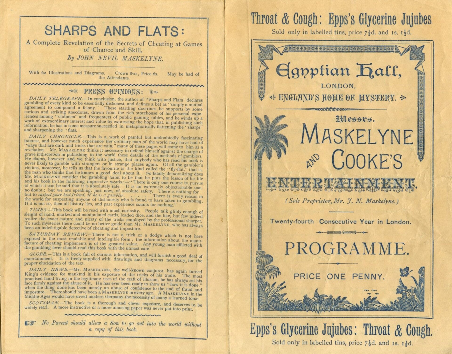Maskelyne and Cooke programme for the Egyptian Hall, 24th consecutive year