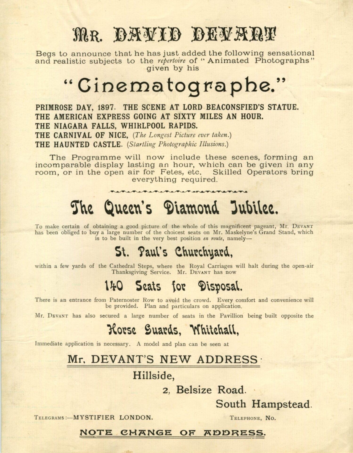Devant’s ‘Cinematographe’ and sale of tickets for the Queen’s Diamond Jubilee procession