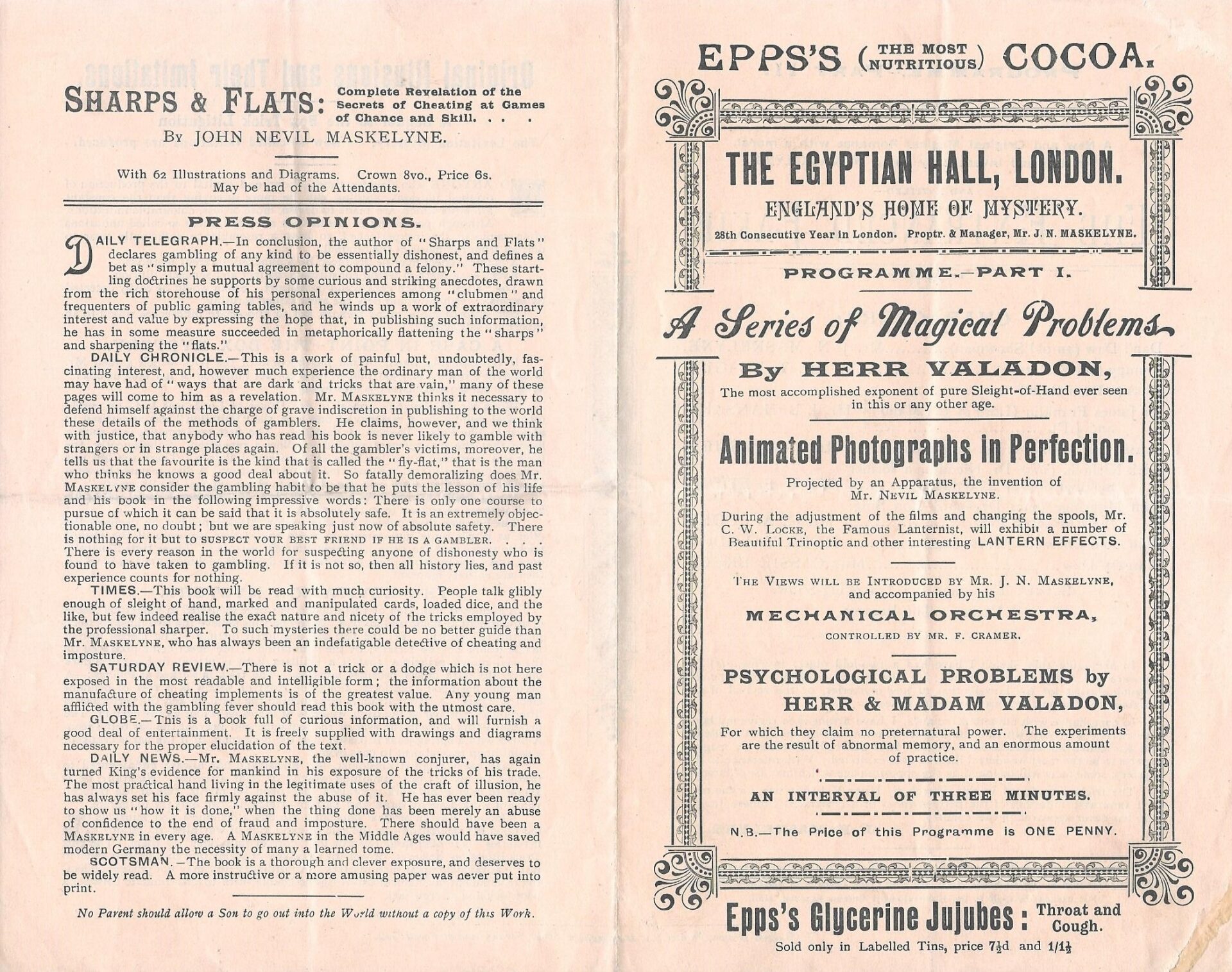 Programme for Maskelyne’s show at the Egyptian Hall, 28th consecutive year