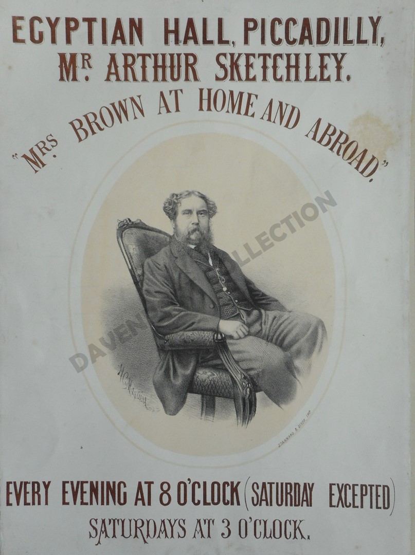 Poster for Mr. Arthur Sketchley at the Egyptian Hall in “Mrs. Brown at Home and Abroad”. 1866