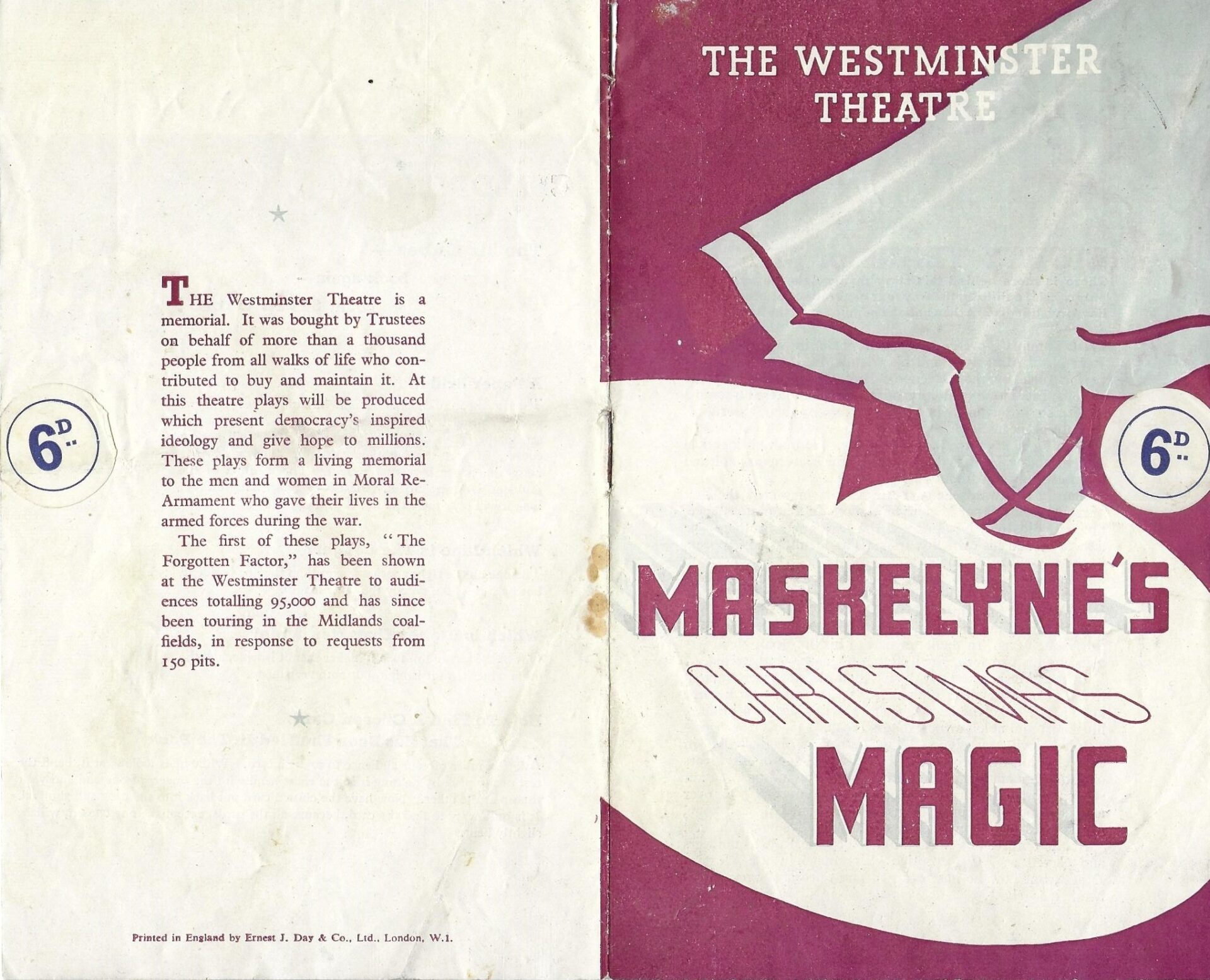 Programme for Maskelyne’s Christmas Magic at the Westminster Theatre, Christmas Season 1947