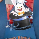 ‘Treasures’ rabbit in hat pop-up birthday card