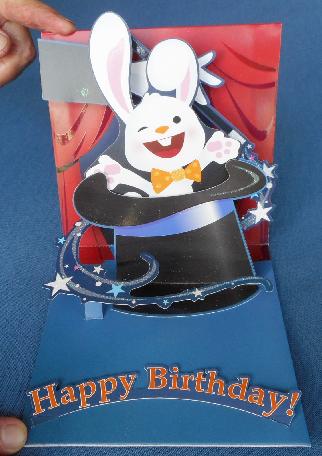 ‘Treasures’ rabbit in hat pop-up birthday card