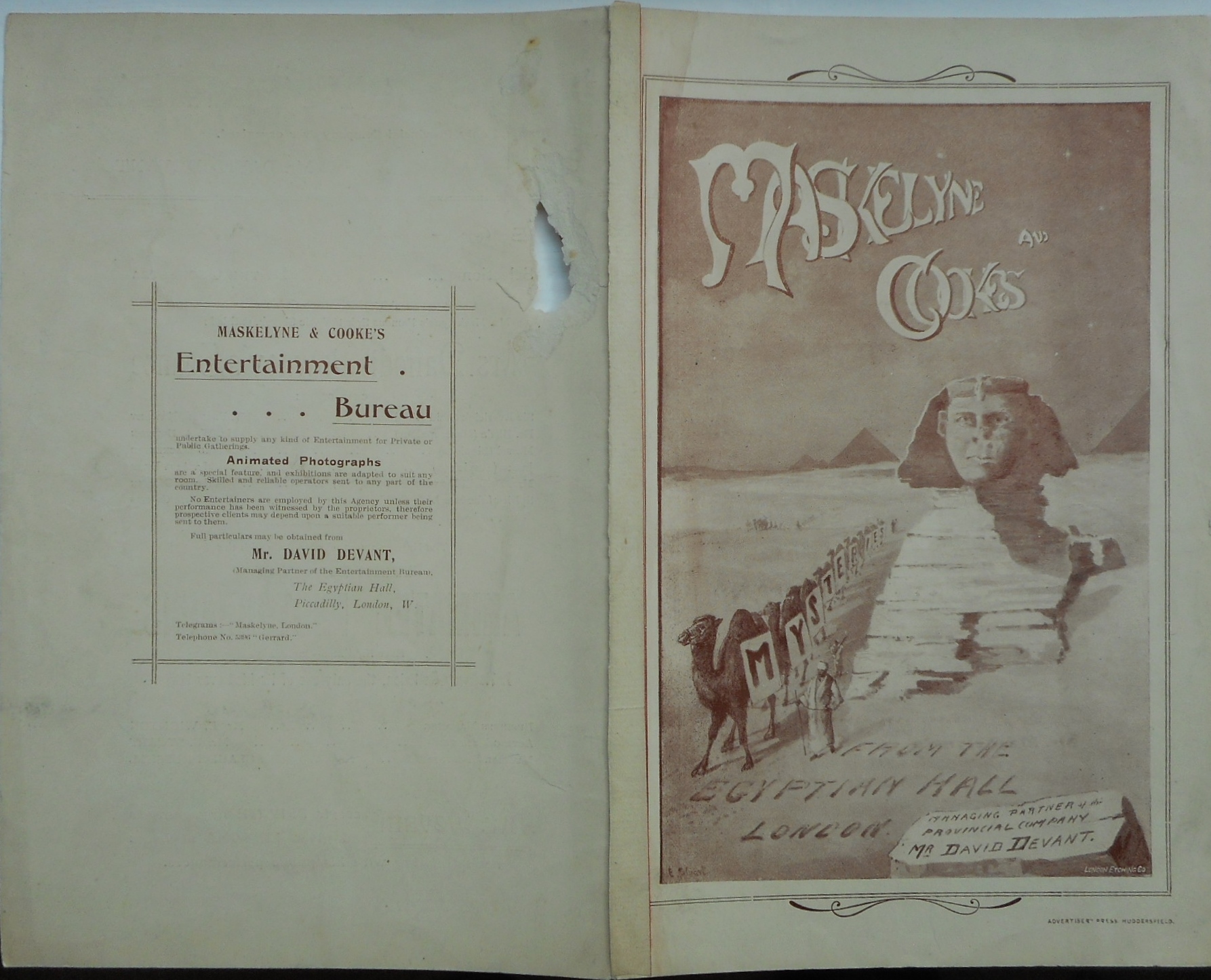 Programme for the Maskelyne and Cooke Provincial Company from the 1900-1901 tour