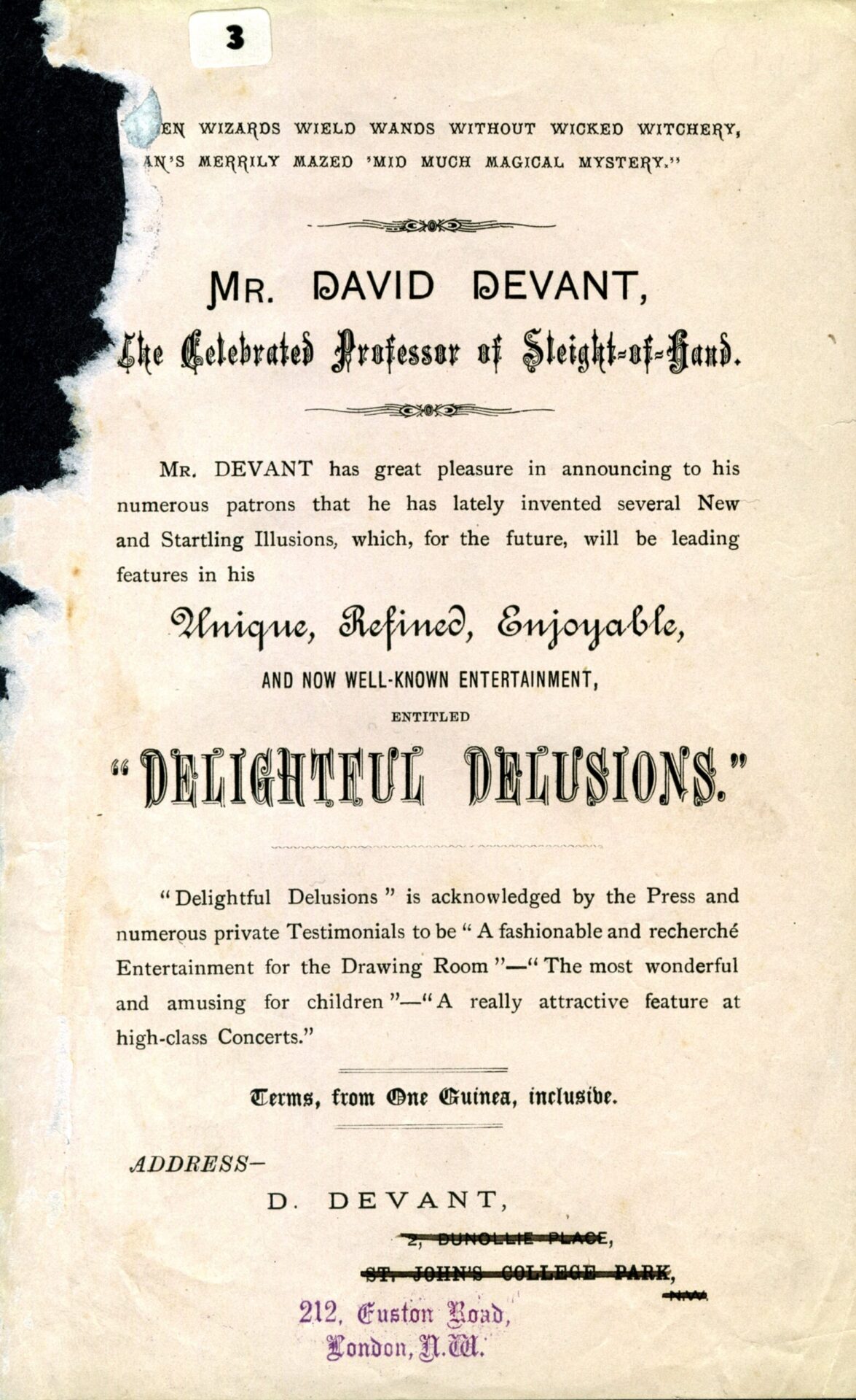 Advertisement for Devant’s Delightful Delusions