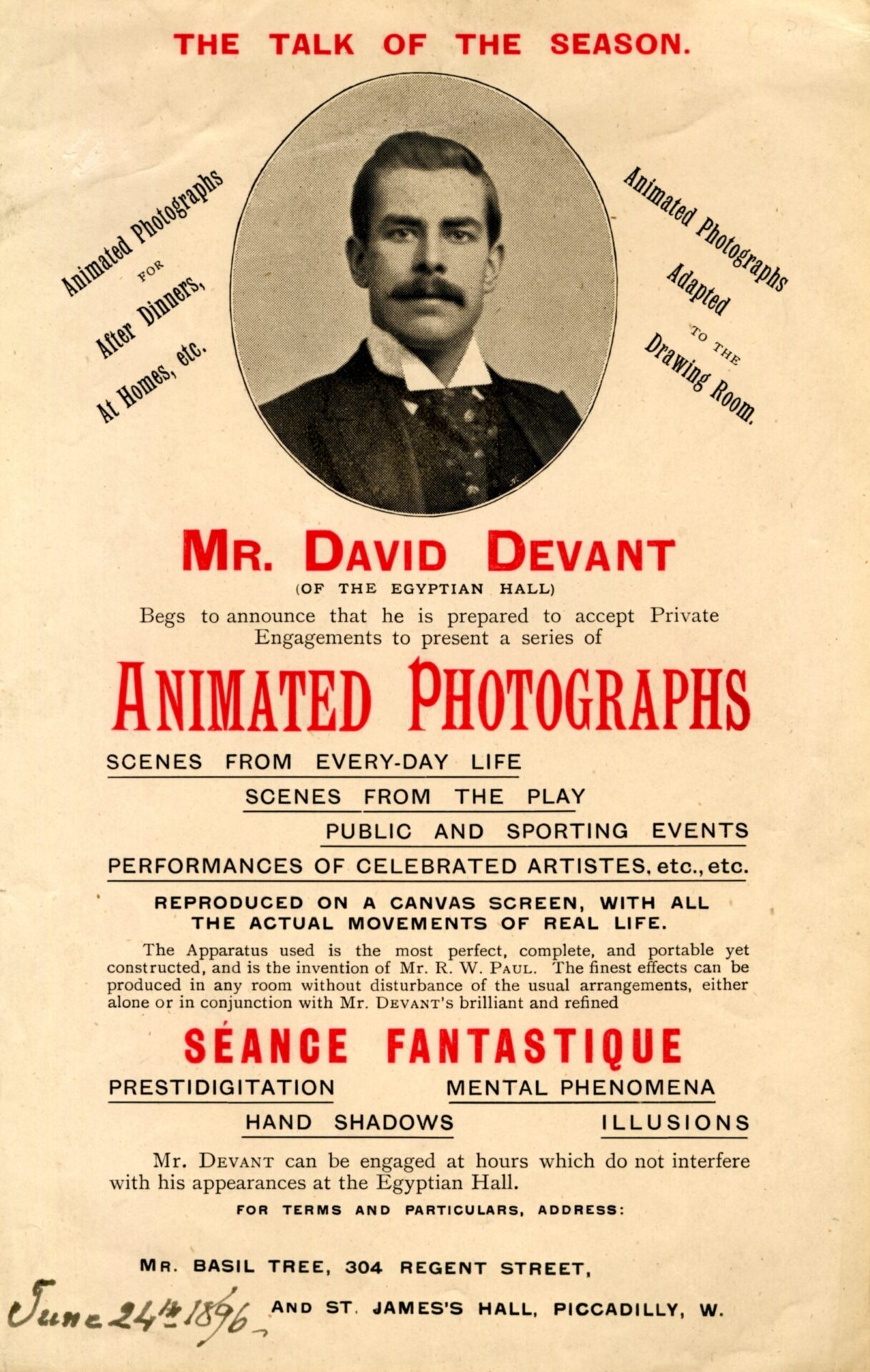 Publicity item for Mr. David Devant’s Animated Photographs and Séance Fantastique. 1896