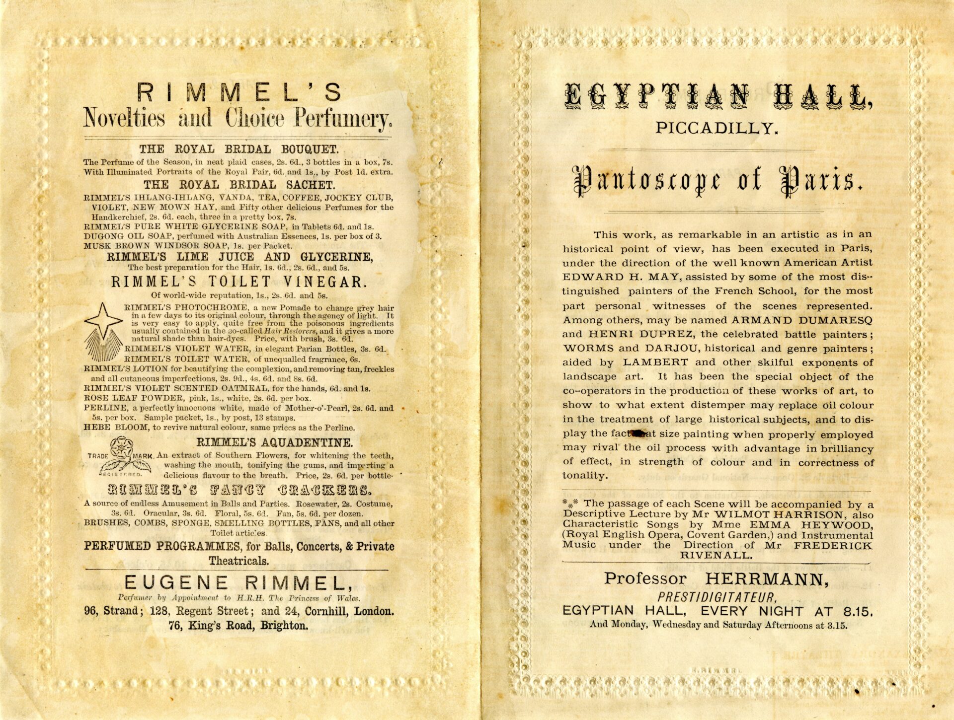 Programme for Pantoscope of Paris at the Egyptian Hall, circa 1871