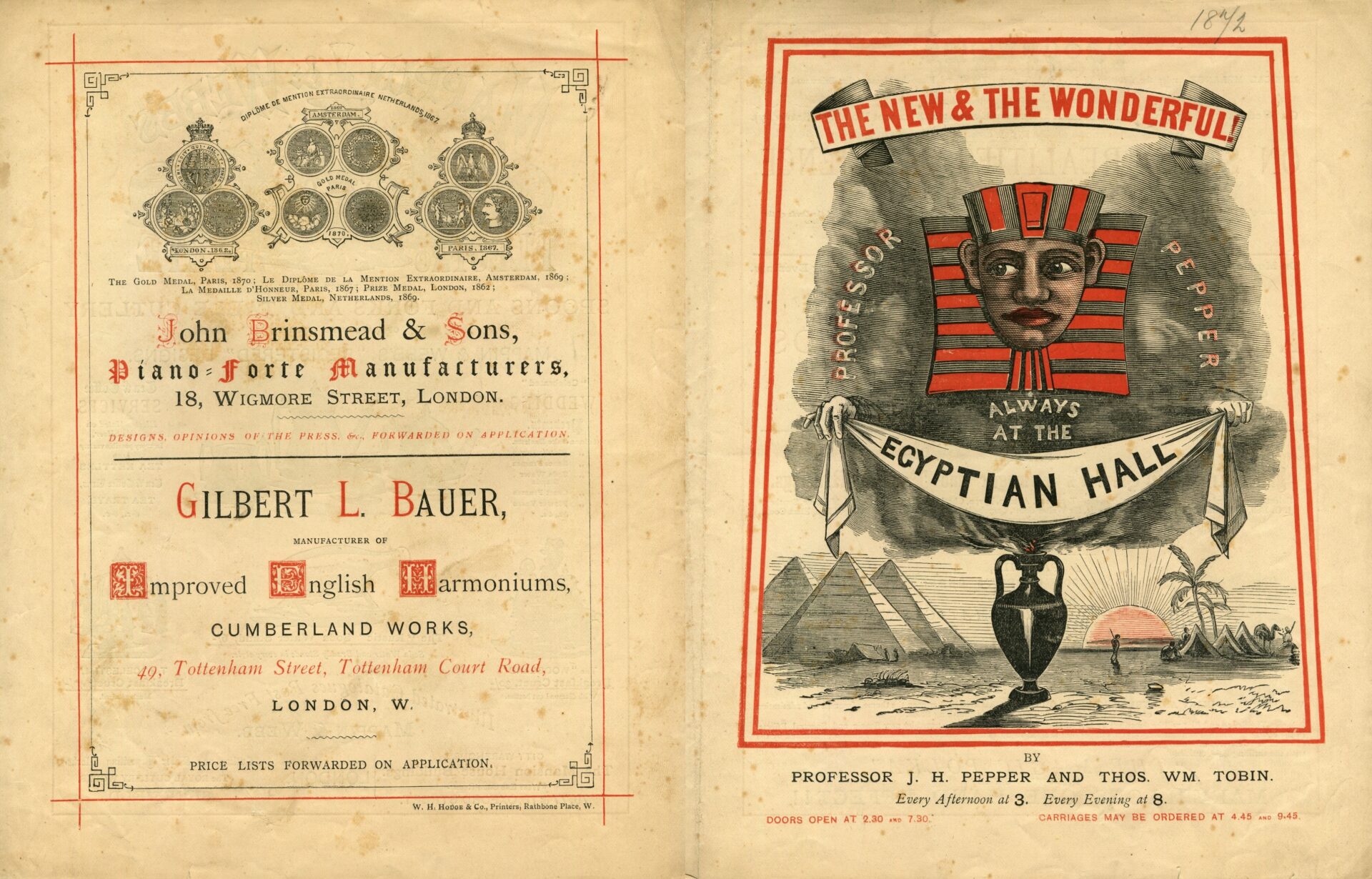 Programme for Pepper and Tobin at the Egyptian Hall, 1872