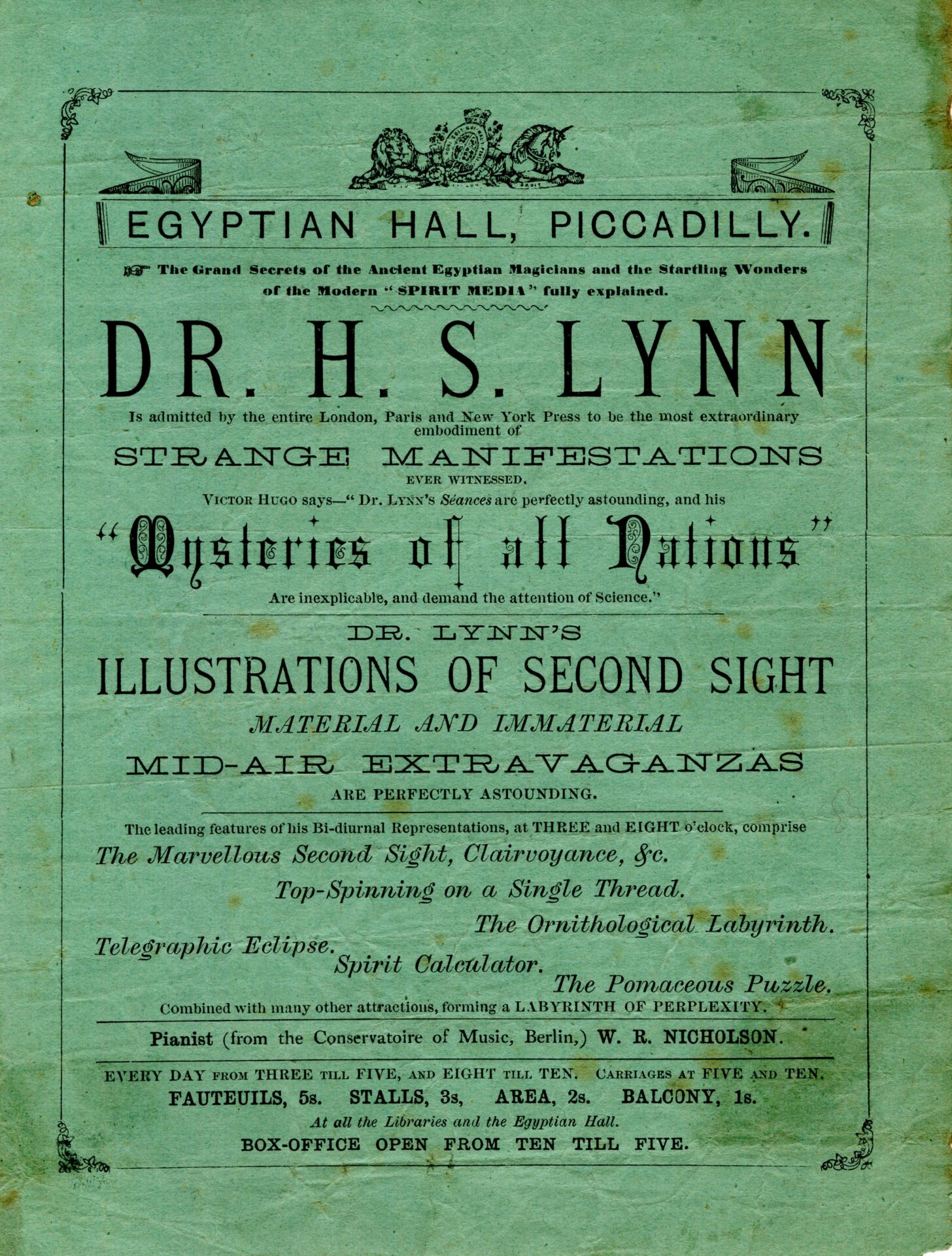 Handbill for Dr Lynn at the Egyptian Hall