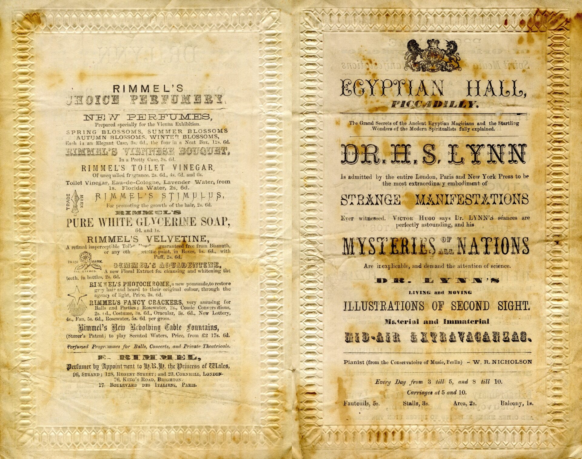 Programme for Dr H.S. Lynn at the Egyptian Hall