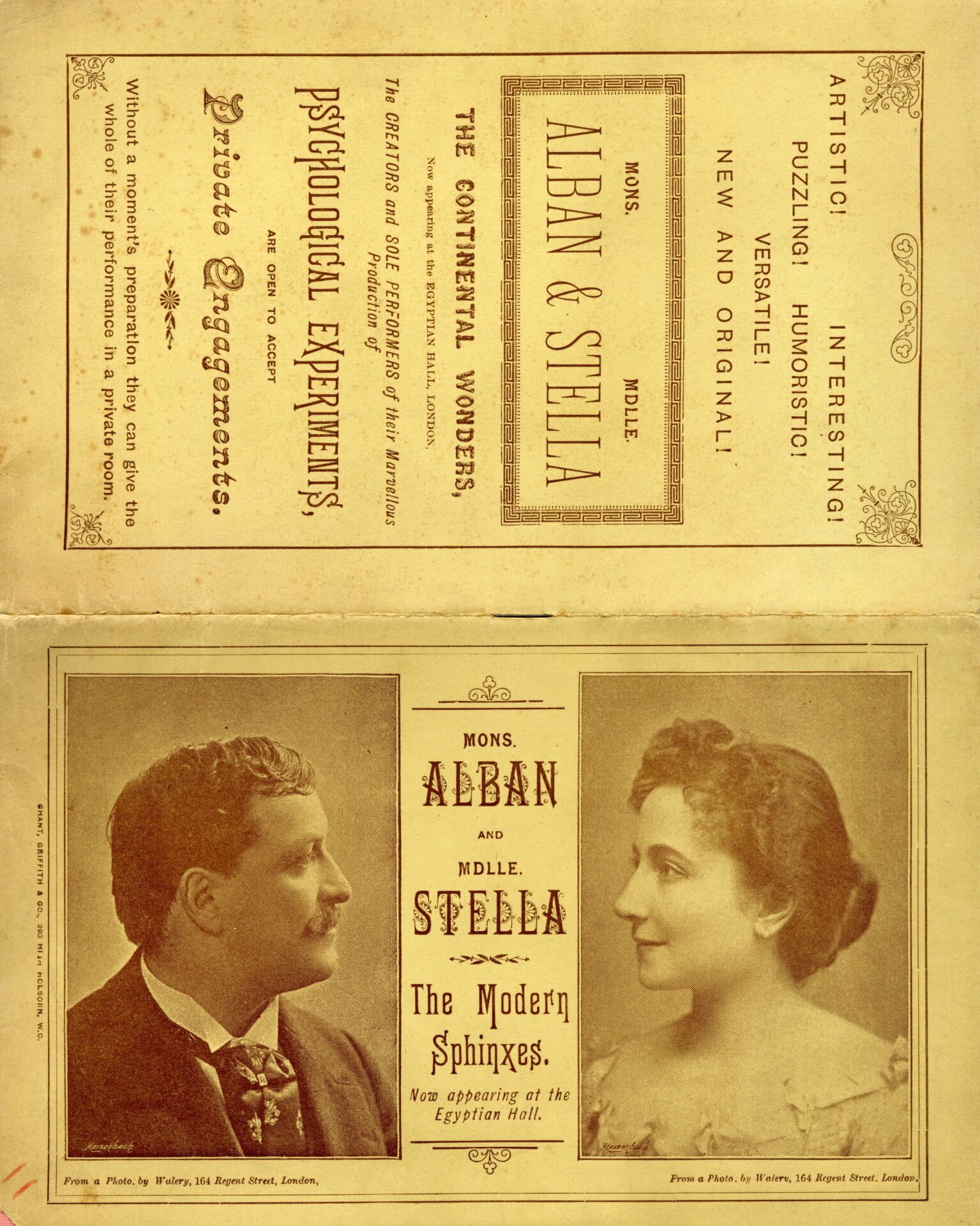 Brochure for Mons Alban and Mdlle Stella