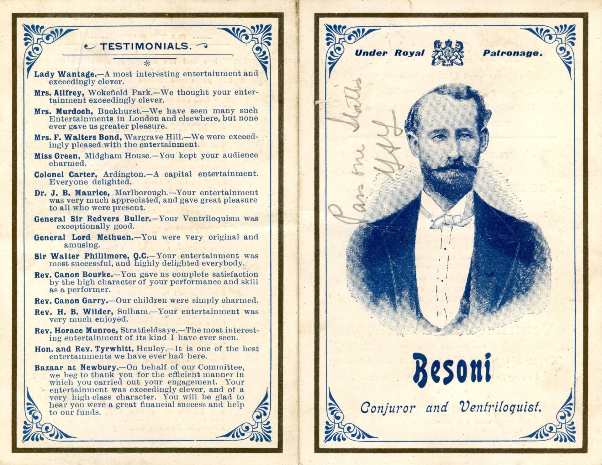 Brochure for Besoni – Conjuror and Ventriloquist