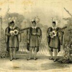 Lithographic print of Troubadours, possibly 1820s