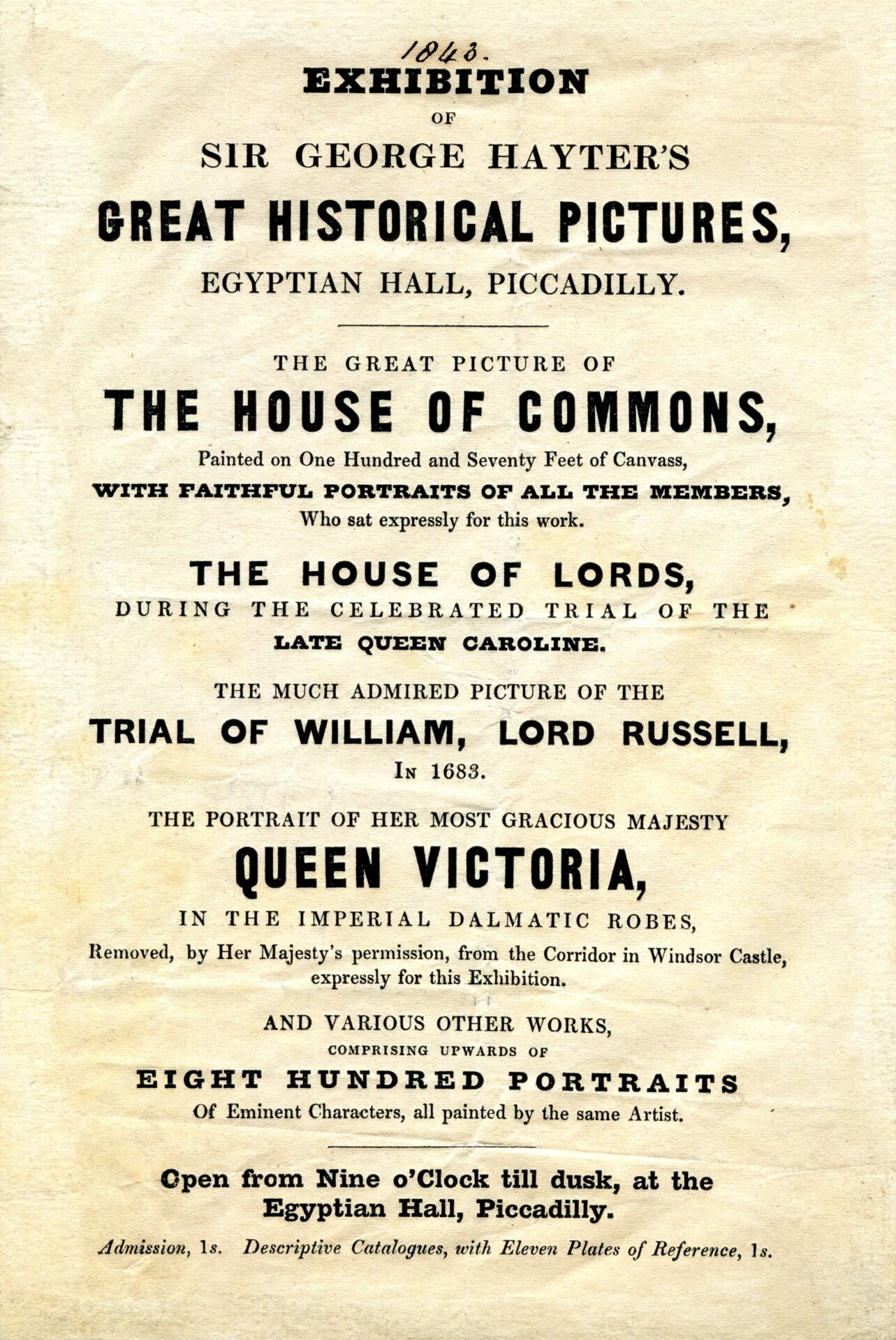 Exhibition of Sir George Hayter’s Great Historical Pictures at the Egyptian Hall, 1843