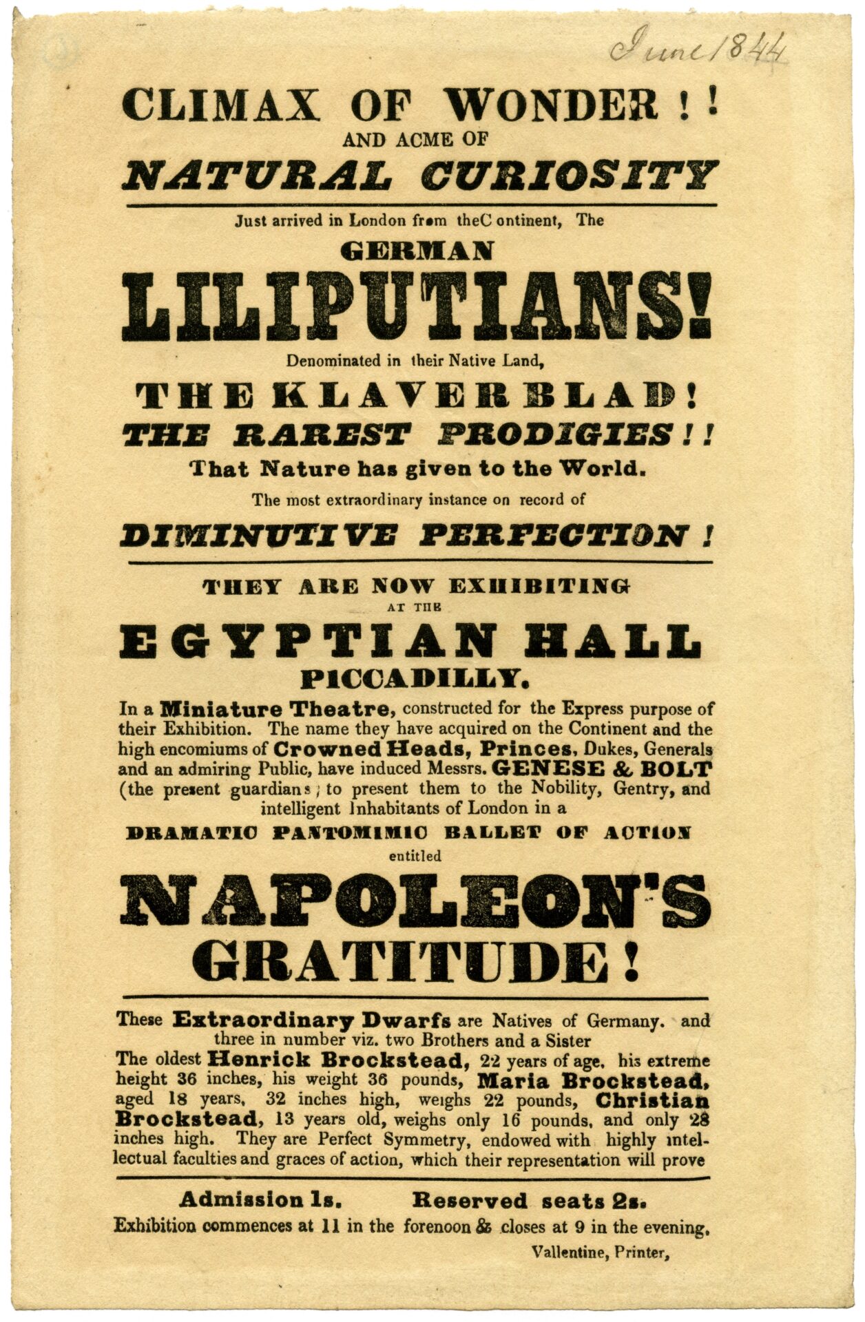 German Liliputians at the Egyptian Hall, 1844