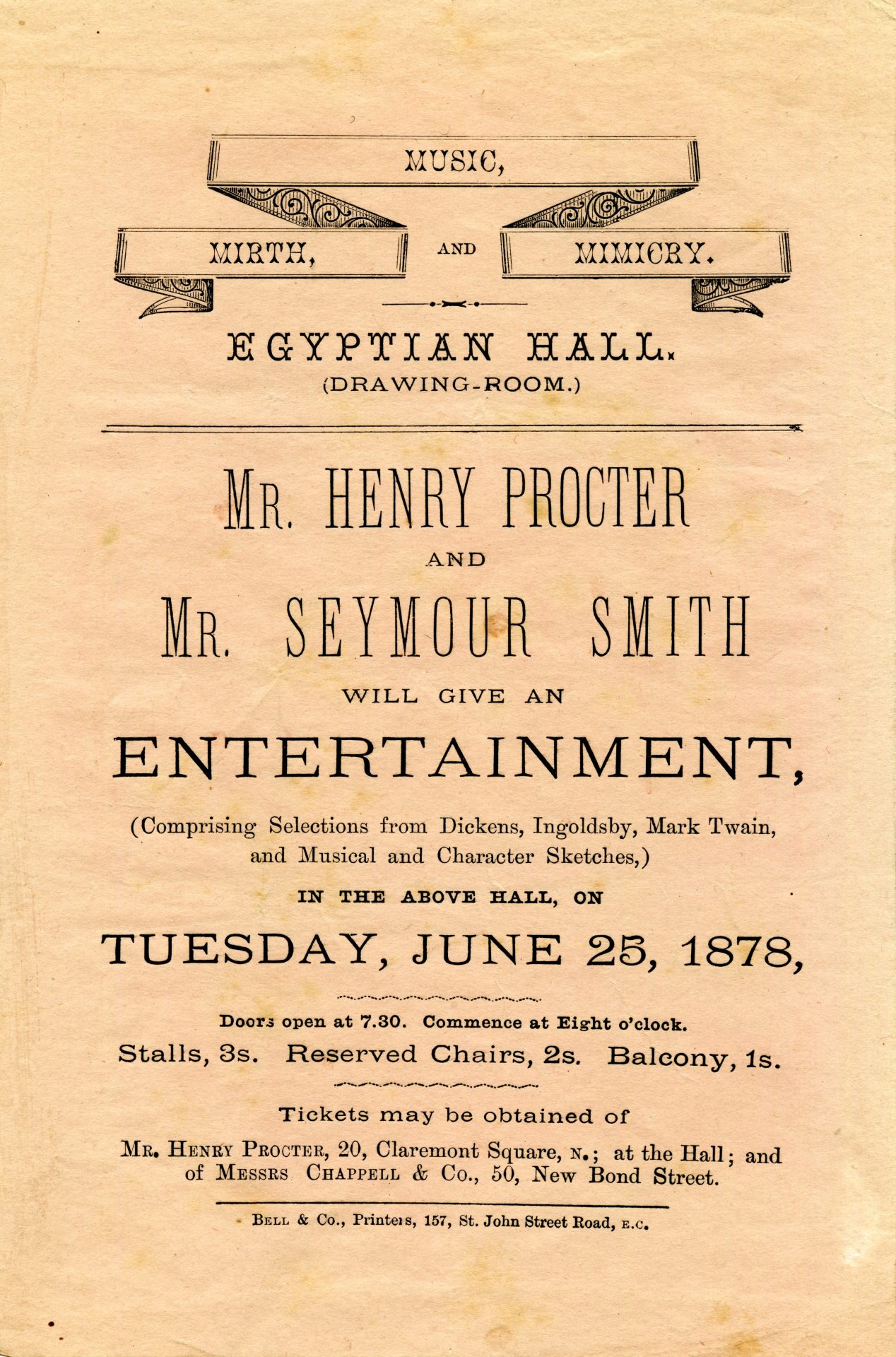 Mr Henry Proctor and Mr Seymour Smith at the Egyptian Hall, 1878