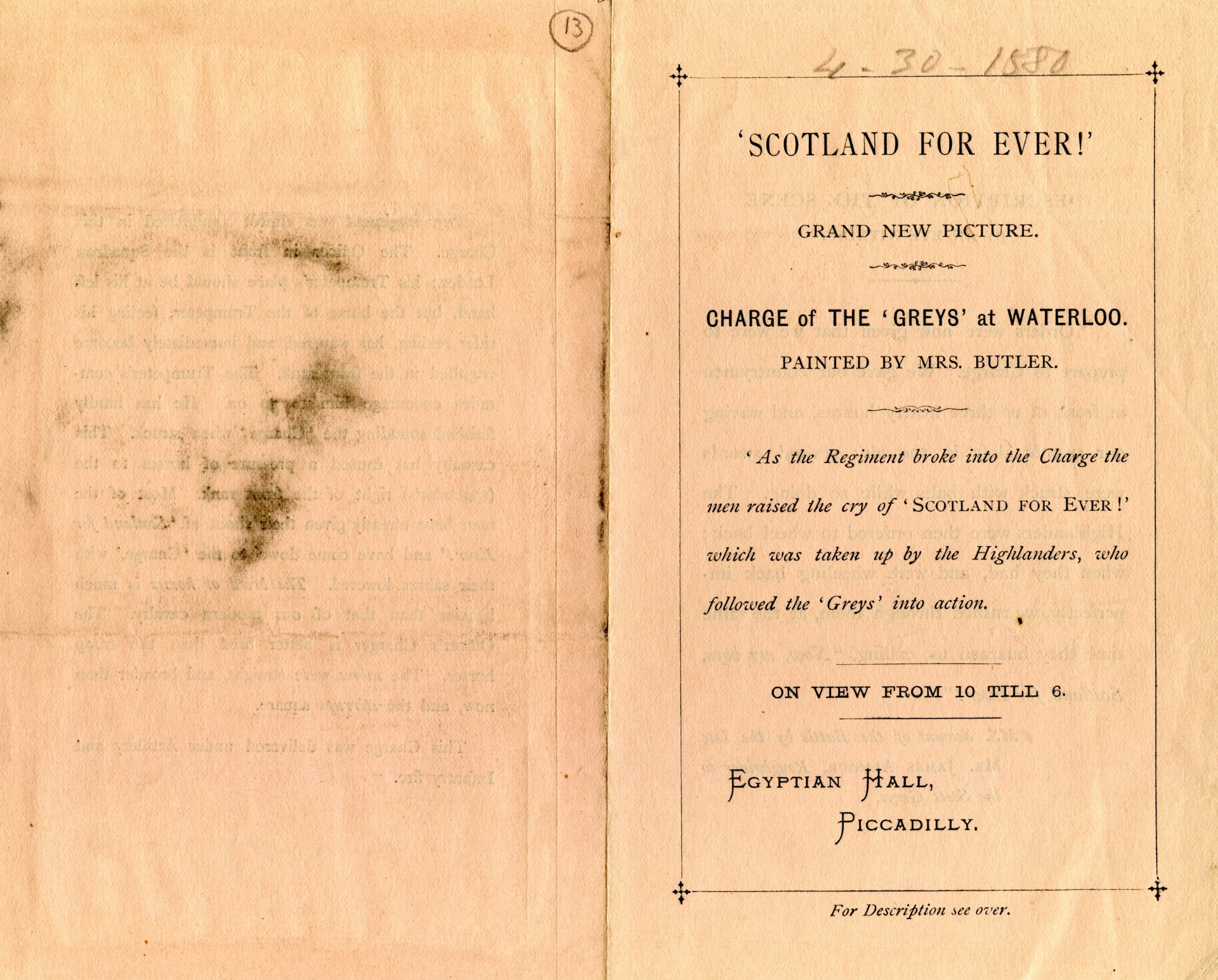 ‘Scotland for Ever!’ picture on display at the Egyptian Hall, 1880