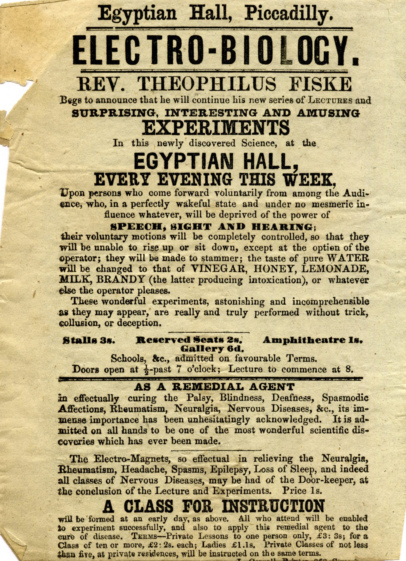 Rev. Theophilus Fiske on Electro-biology at the Egyptian Hall