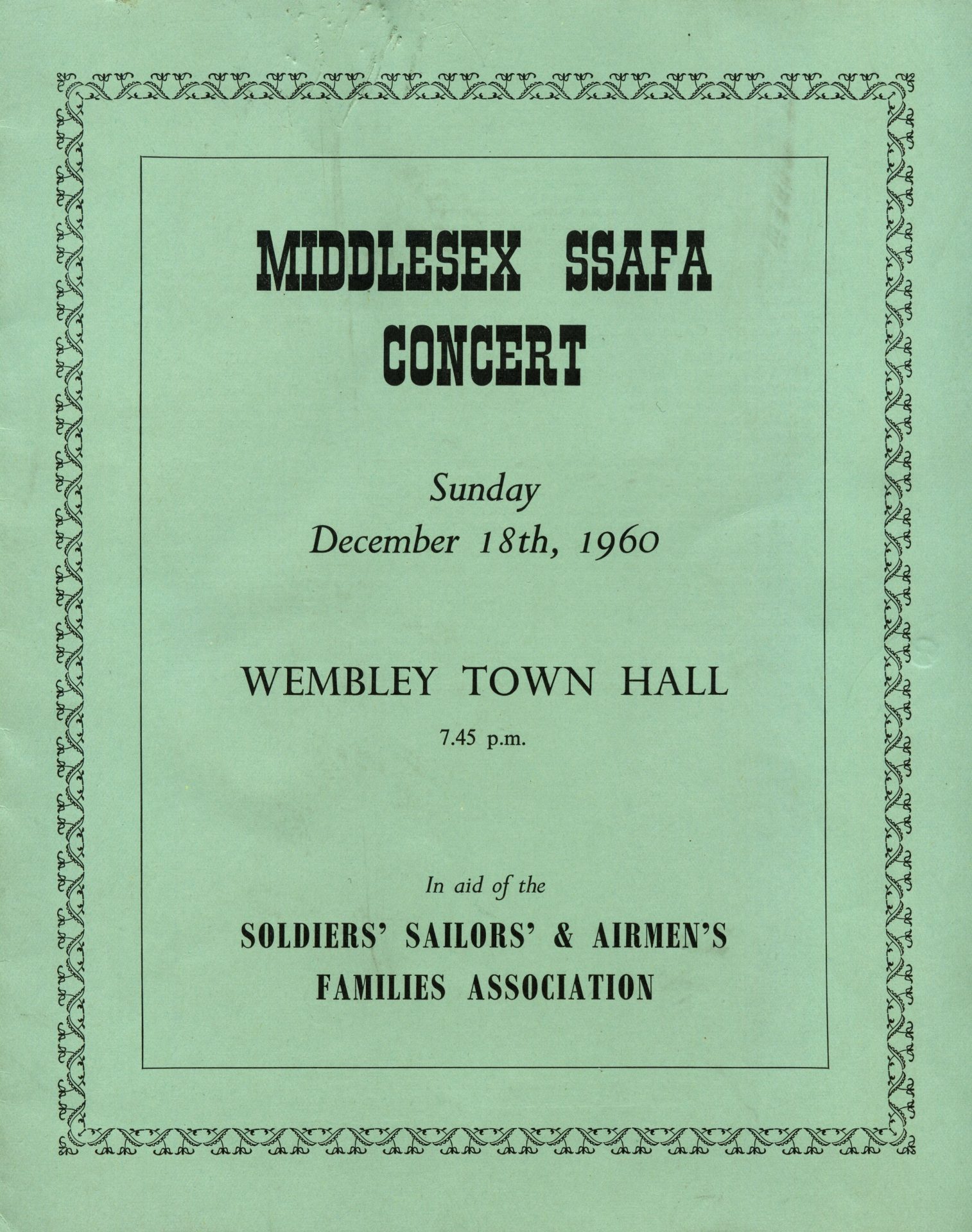 Hilda Bertram on a programme for a Middlesex SSAFA Concert, Wembley Town Hall, 1960