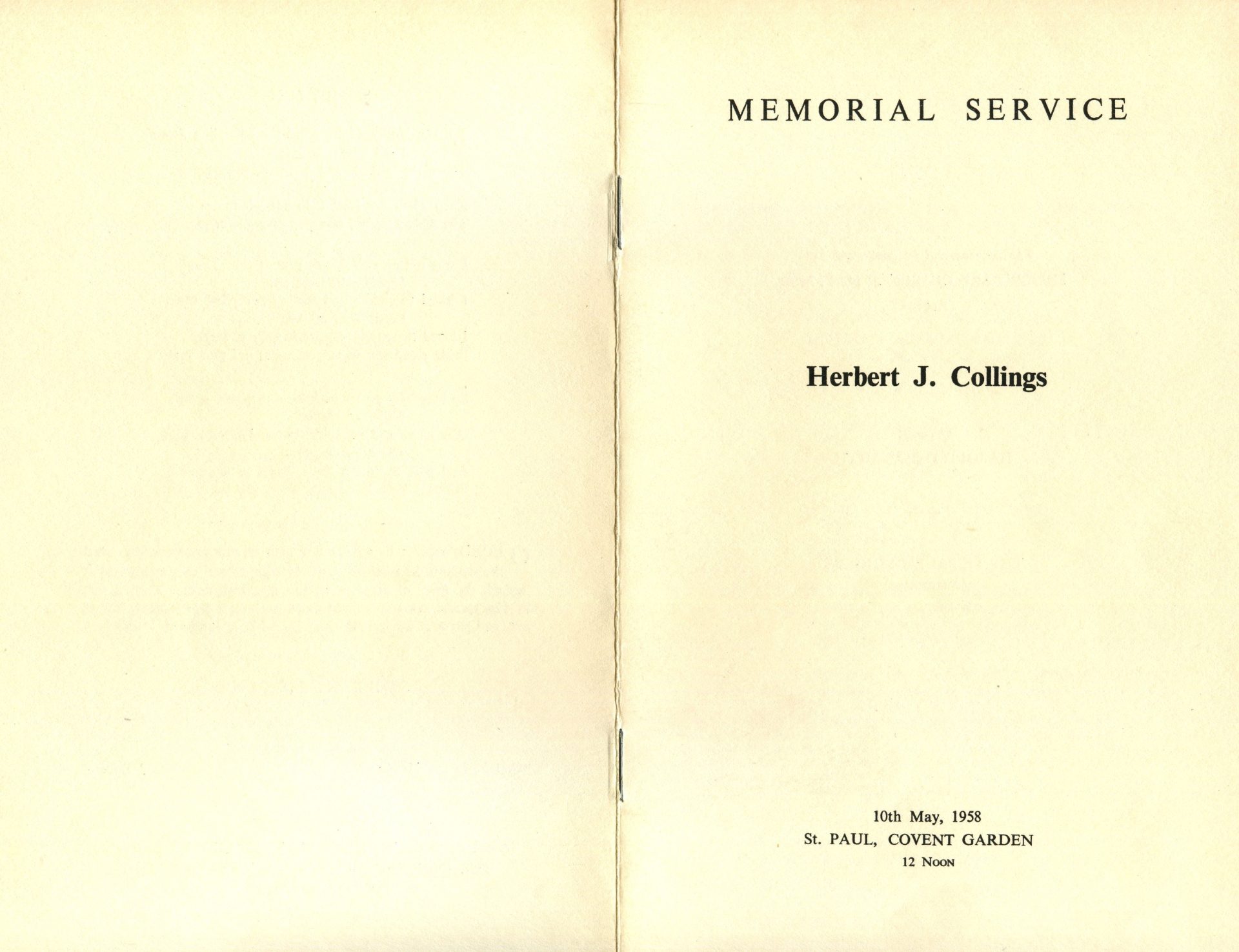 Memorial service for Herbert J. Collings, 1958