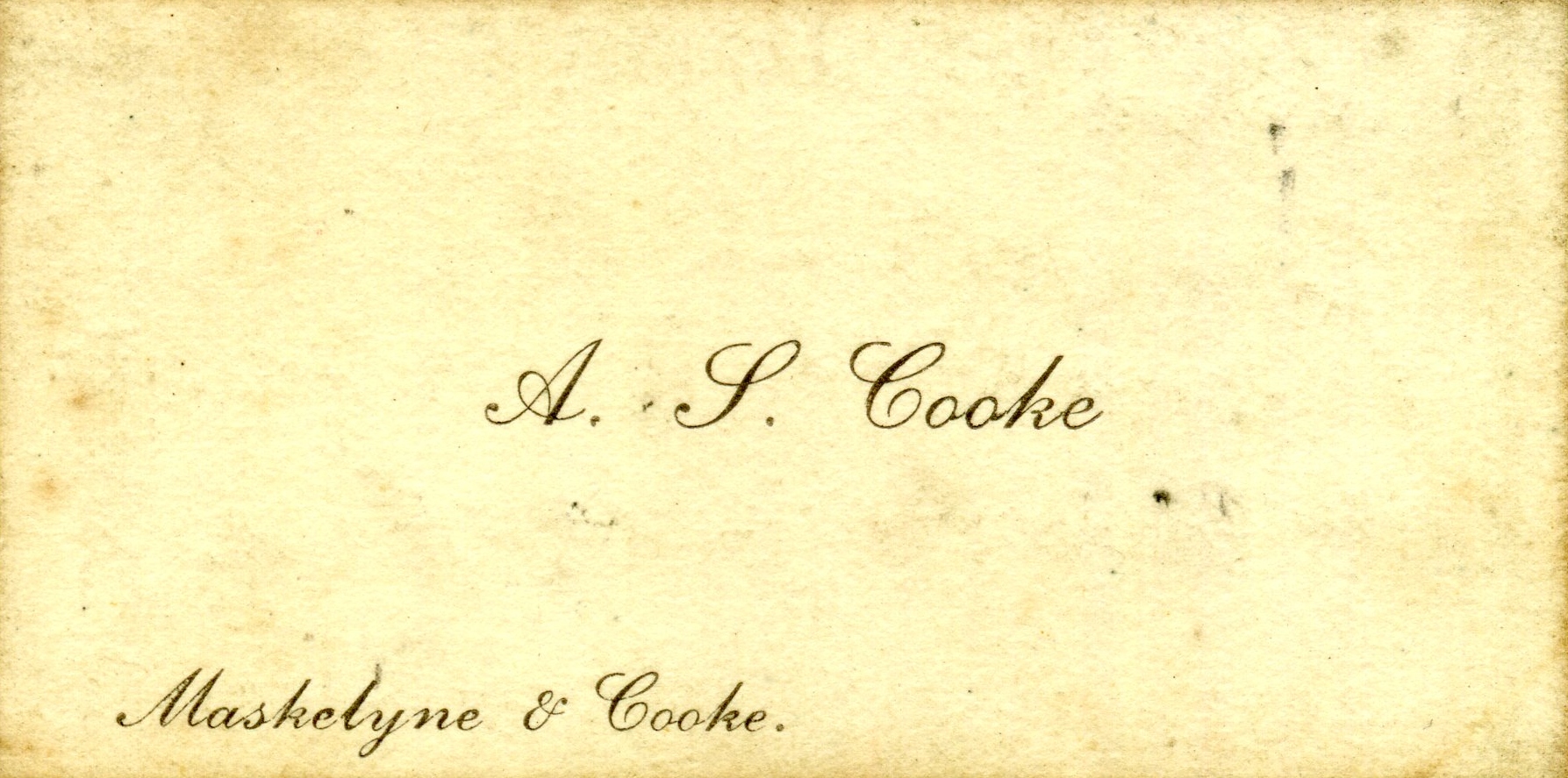 A.S. Cooke’s business card for Maskelyne and Cooke