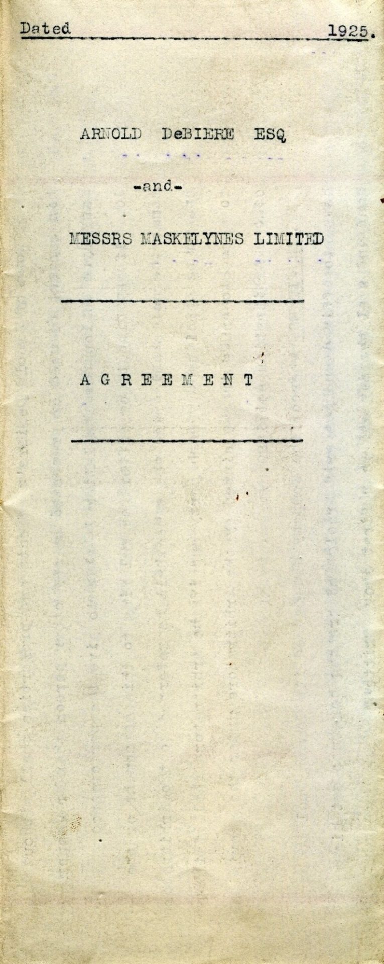 Final Agreement between De Biere and Maskelynes Ltd, 1925