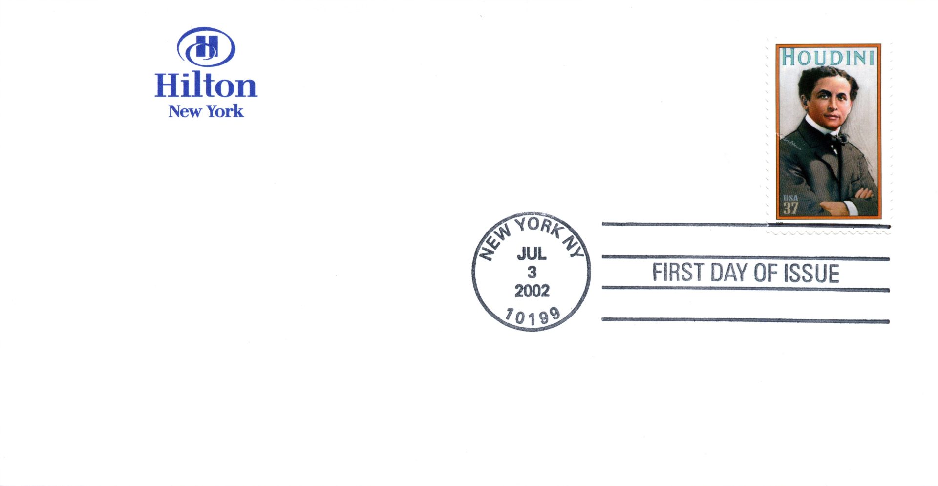 Envelope with USA Houdini first day of issue stamp, 2002