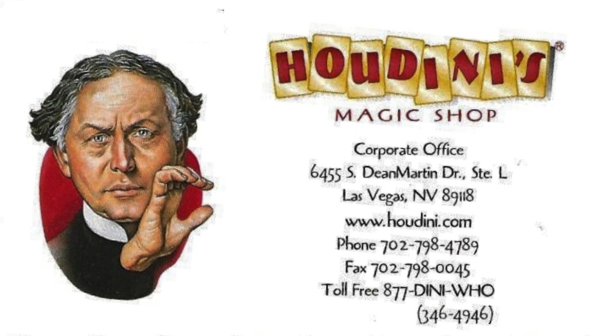 Business card for Scott Alcalay, Houdini’s Magic Shop, San Francisco