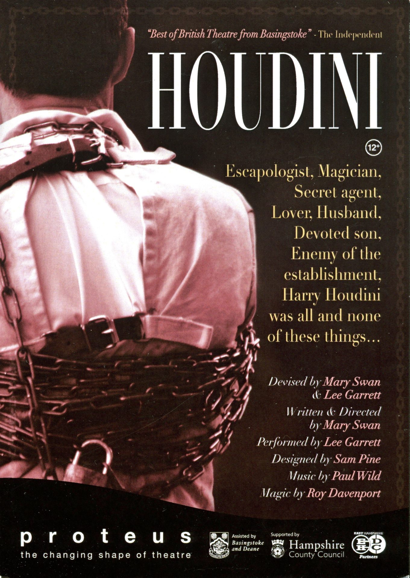 Card advertising the play ‘Houdini’  touring the UK in 2010