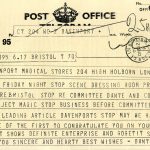 Dante’s telegram congratulating Davenports on their Gogetit spirit, 1938