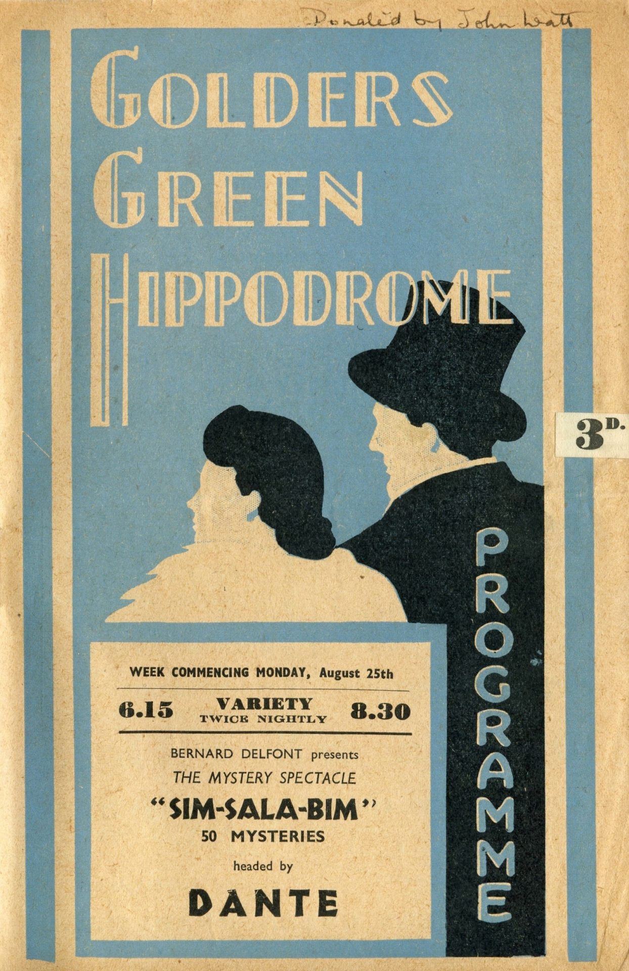 Programme for Dante at the Golders Green Hippodrome, 25 August 1947