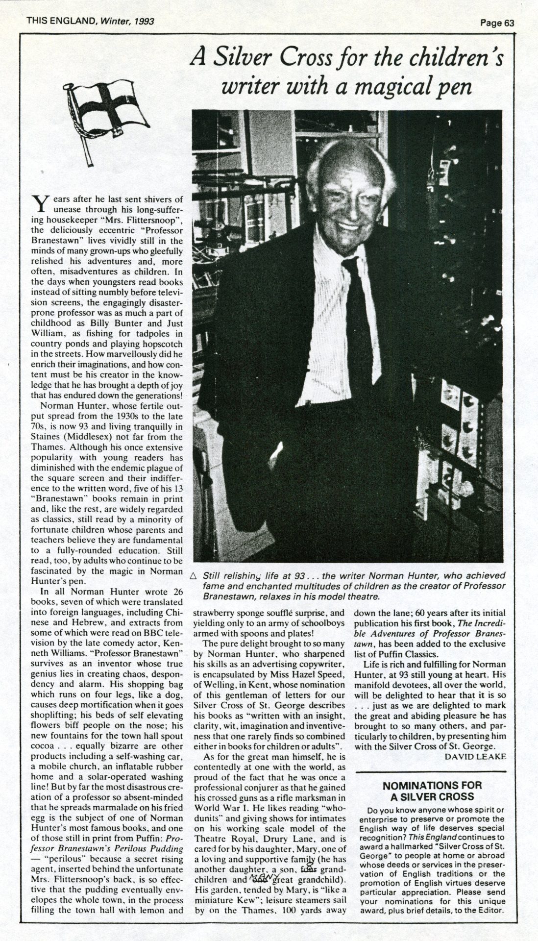 Article about Norman Hunter in ‘This England’, Winter 1993