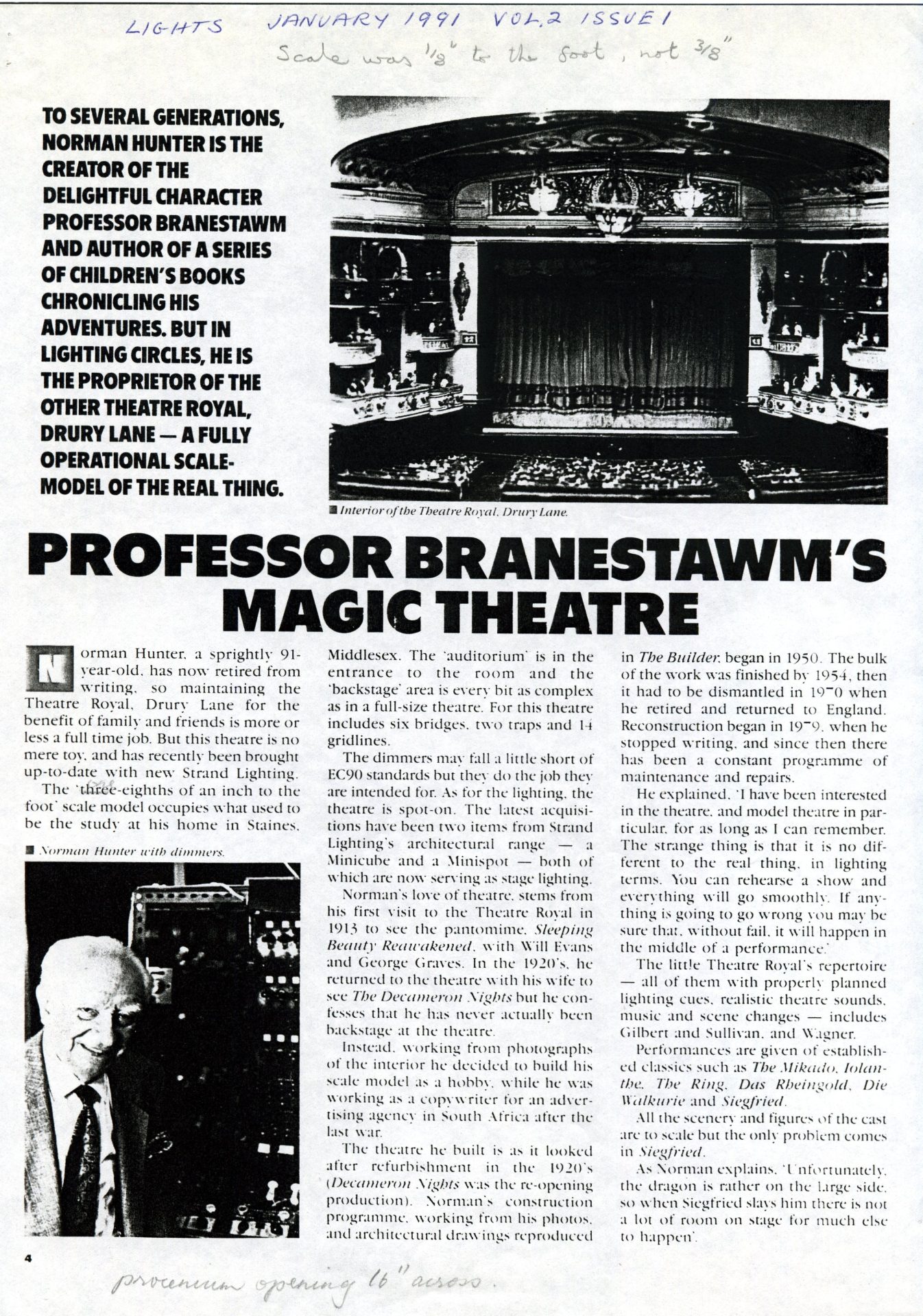Professor Branestawm’s Magic Theatre  – article in the magazine ‘Lights’, 1991