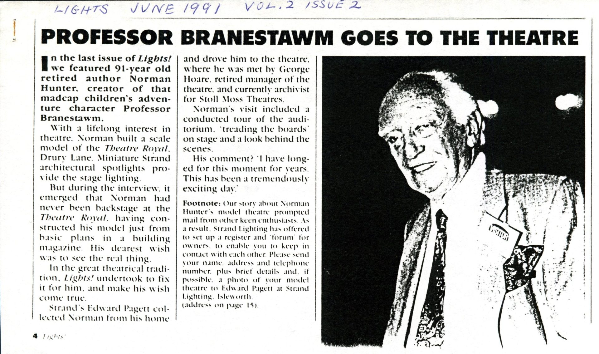 Professor Branestawm Goes to the Theatre – article in ‘Lights’, 1991