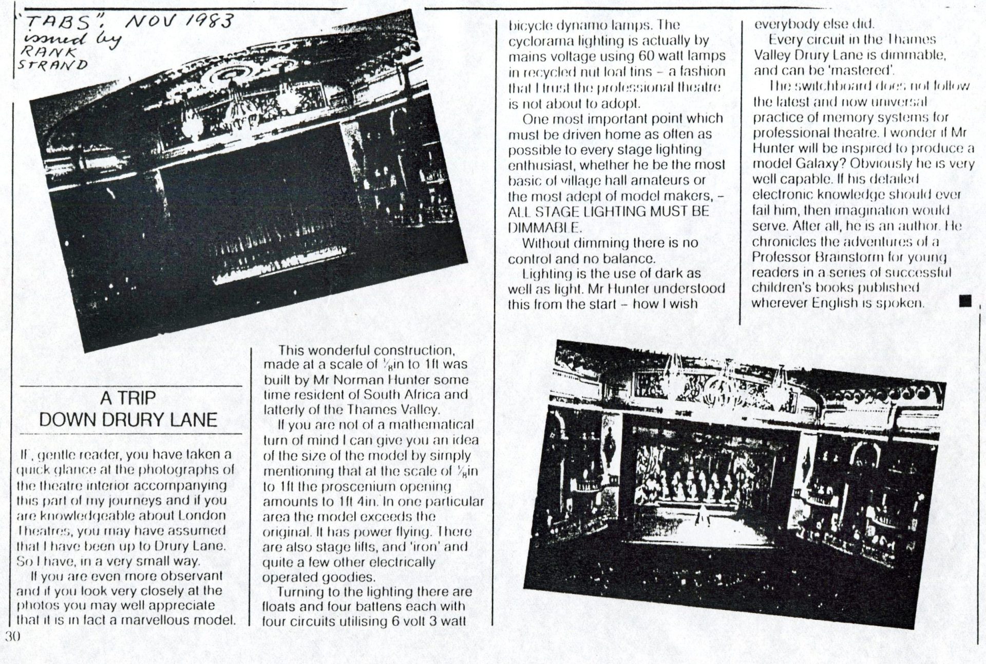 An article on Norman Hunter’s model theatre in the magazine ‘Tabs’
