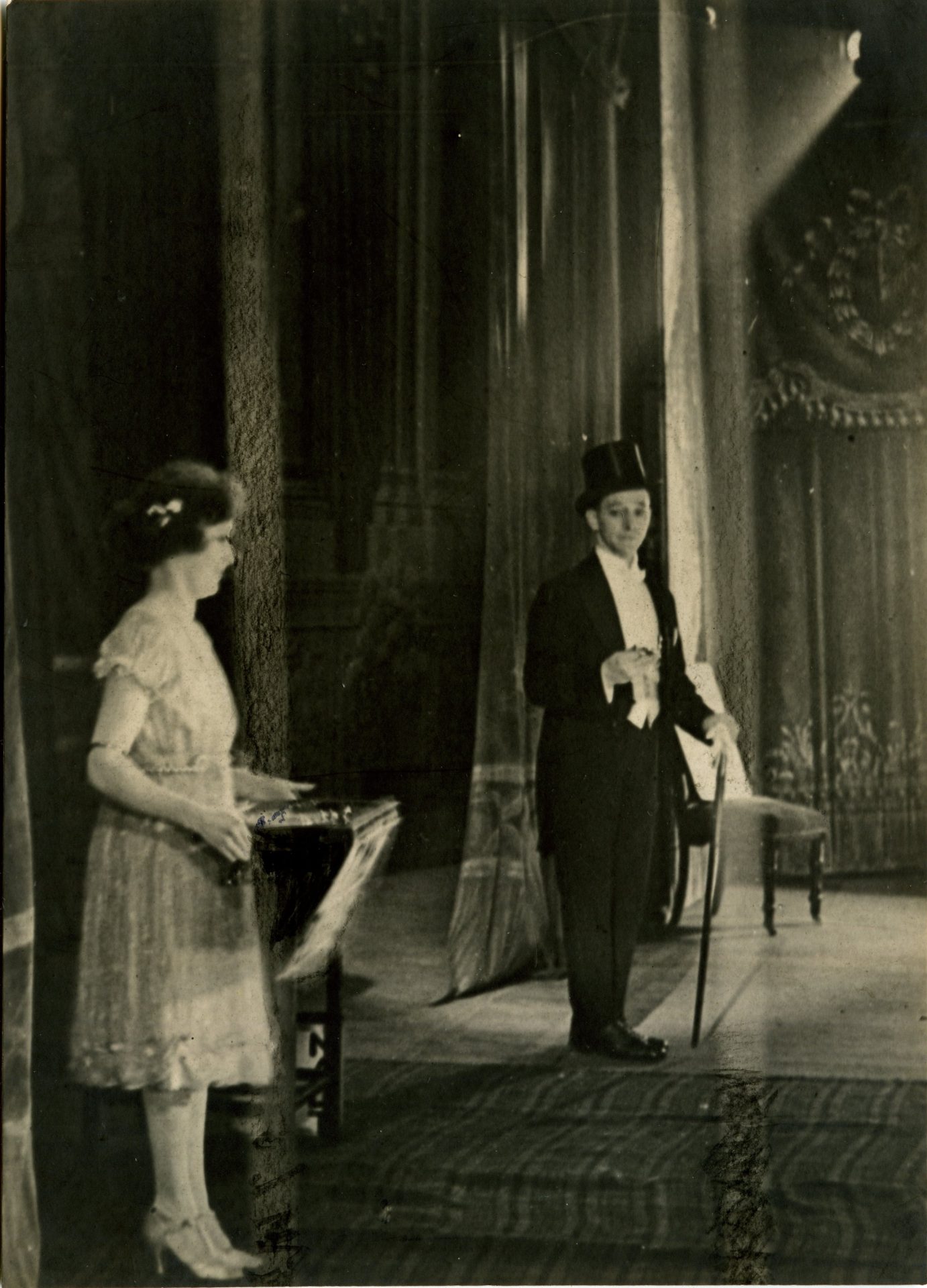 Photograph of Jack Le Dair and assistant on stage